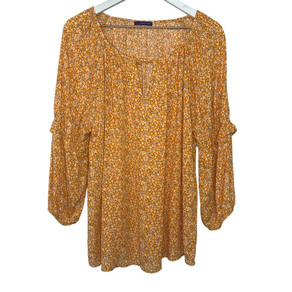 Stitch Fix West Kei Floral Blouse Womens XL Orange White Poet Peasant Top - Picture 1 of 5